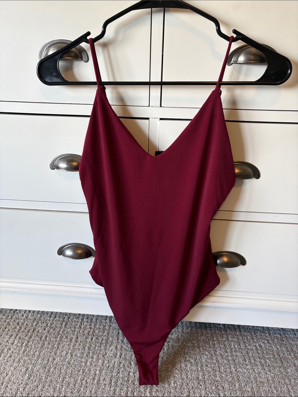 Burgundy V-Neck Spaghetti Strap Bodysuit